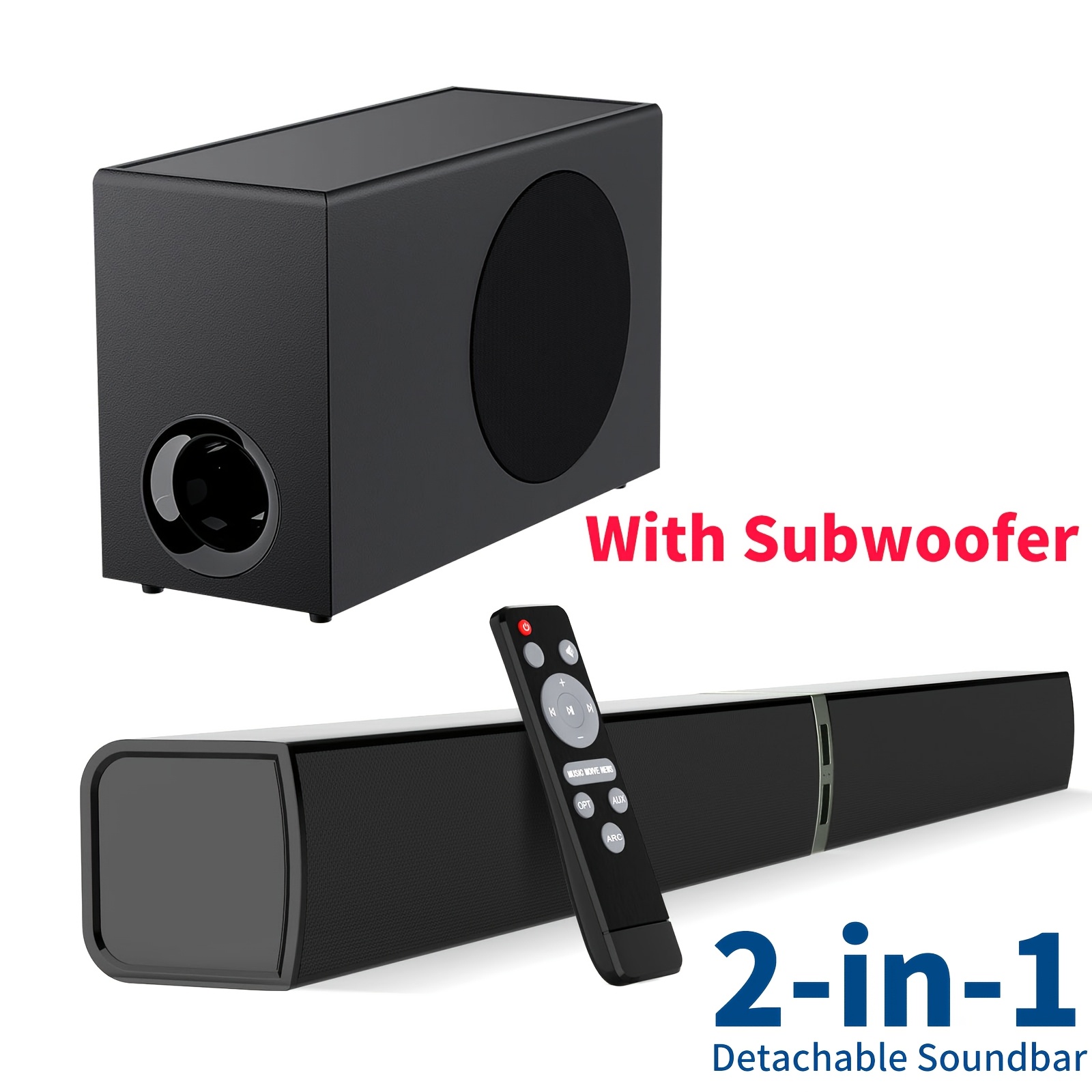 Image of Soundbar With Subwoofer, Sound Bar For Smart Tv, Wireless 5.0 Soundbars, , Tv With Arc/opt/aux For Home Theater Sound Speaker With Infrared Remote Control