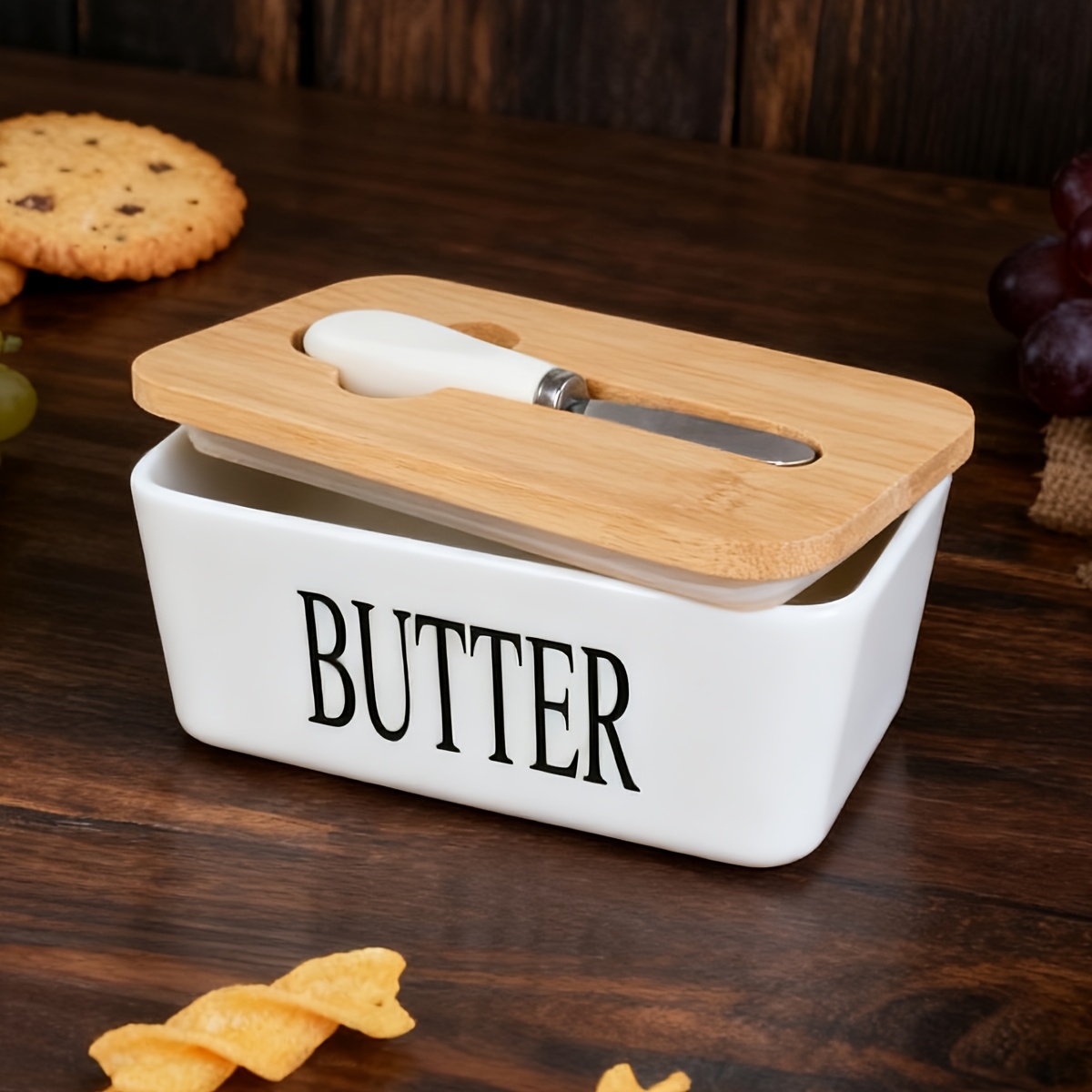 TEMU Ceramic Luxury Large Butter Dish With Lid - Ceramic Countertop Keeper With Knife High-quality Sealing And Easy- - Gift For Butter Lovers Butter