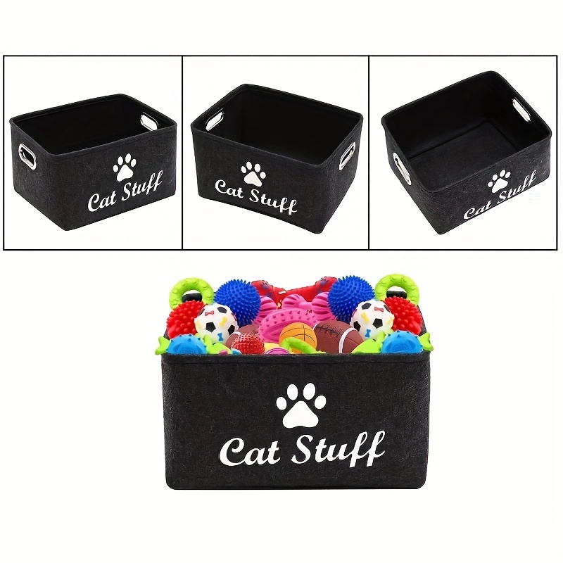 

Polyester Fiber Cat Stuff Storage Basket - Durable Pet Toy Organizer With Wooden Handles For Cats, Collapsible Felt Bin For Accessories, Food, Supplies & Dolls