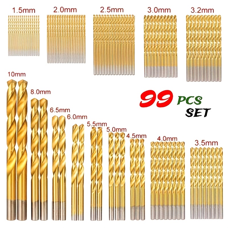 

Jeu de 99 Forets SHAWNICE Revêtus de - Pointe à 135°, Forets HSS pour Métal & Bois, Inclut un Étui de Rangement - pour , l'Aluminium, le Cuivre - Tailles Polyvalentes pour l' DIY & Professionnel