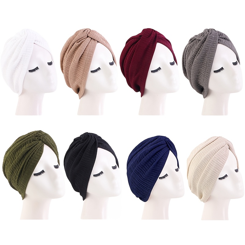 Pineapple Flower Twist Turban Solid Color Ethnic Headscarf Cap Indian Turban Turban