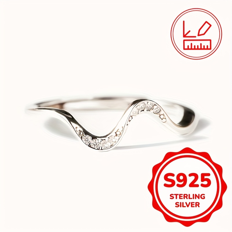 S925 Sterling Silver Zirconia Inlaid Wave Pattern Ring Women's Men' Casual Wear Ring Jewelry ()
