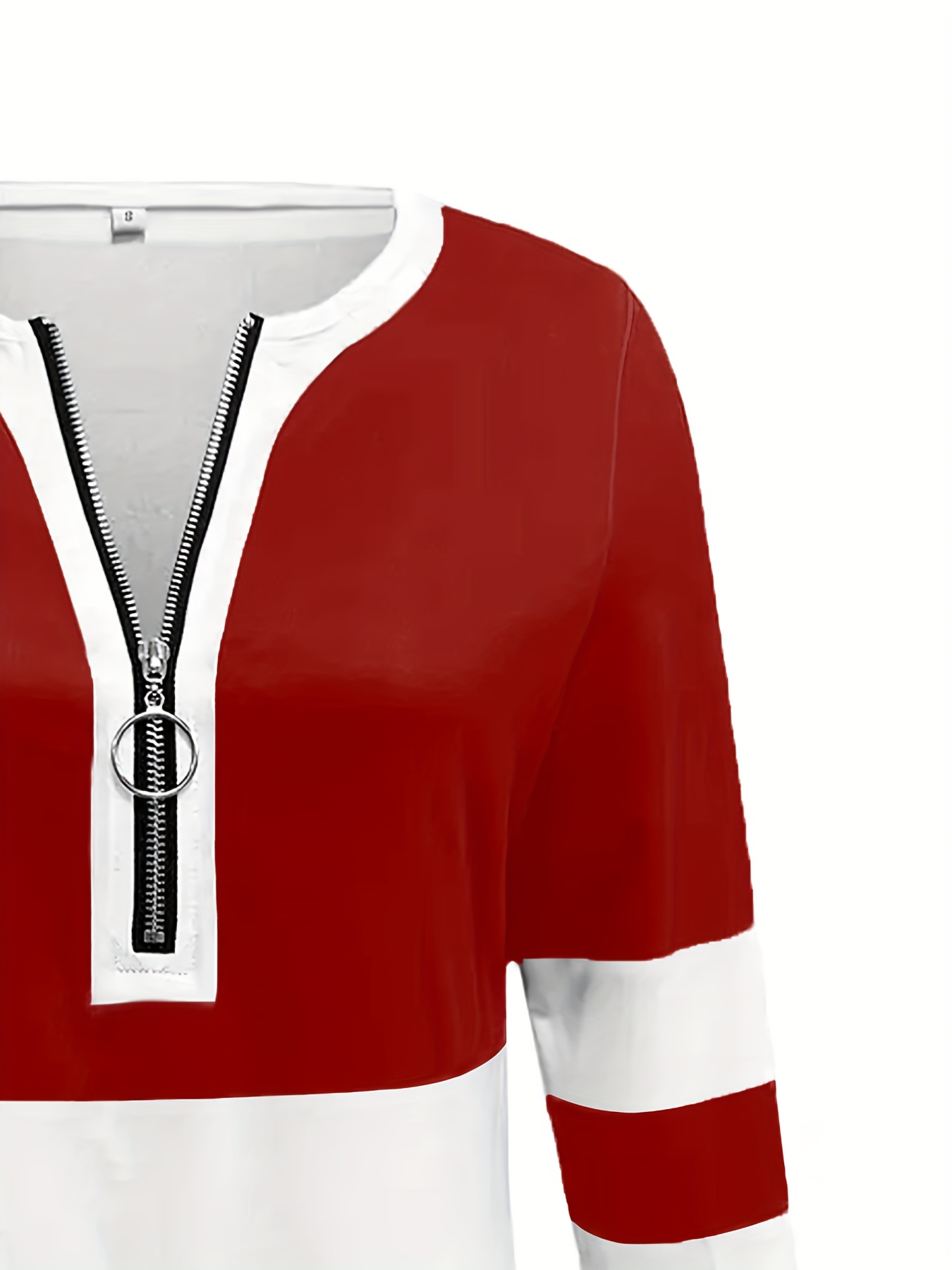 womens   and   block v neck long sleeve t shirt with zipper  l casual yet elegant   spring and fall casual wear   tee zipper   Product details 14