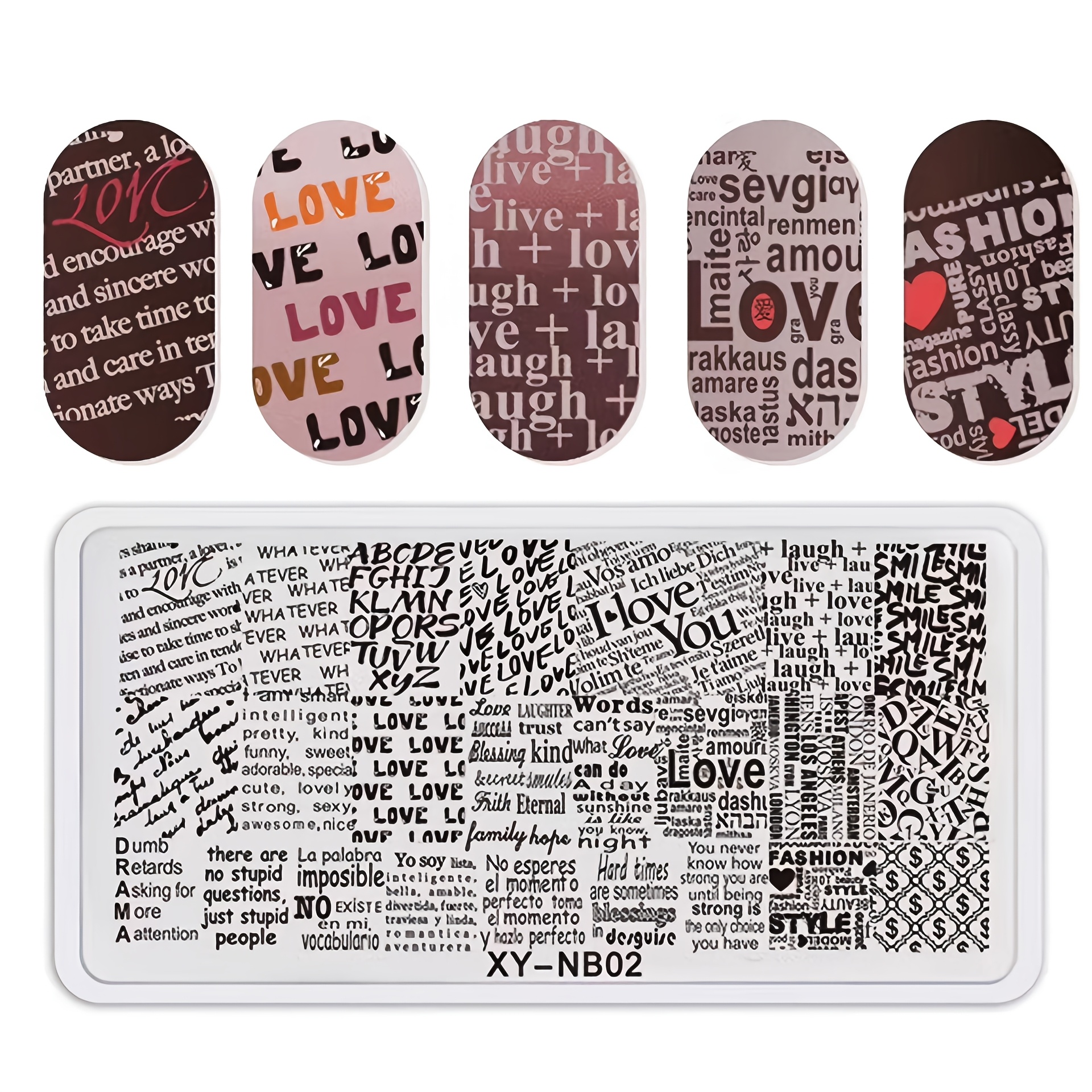 TEMU Una placa de estampado para uñas con graffiti, de manos, 'Love', diseños de corazones y patrones de robots, de acero inoxidable para