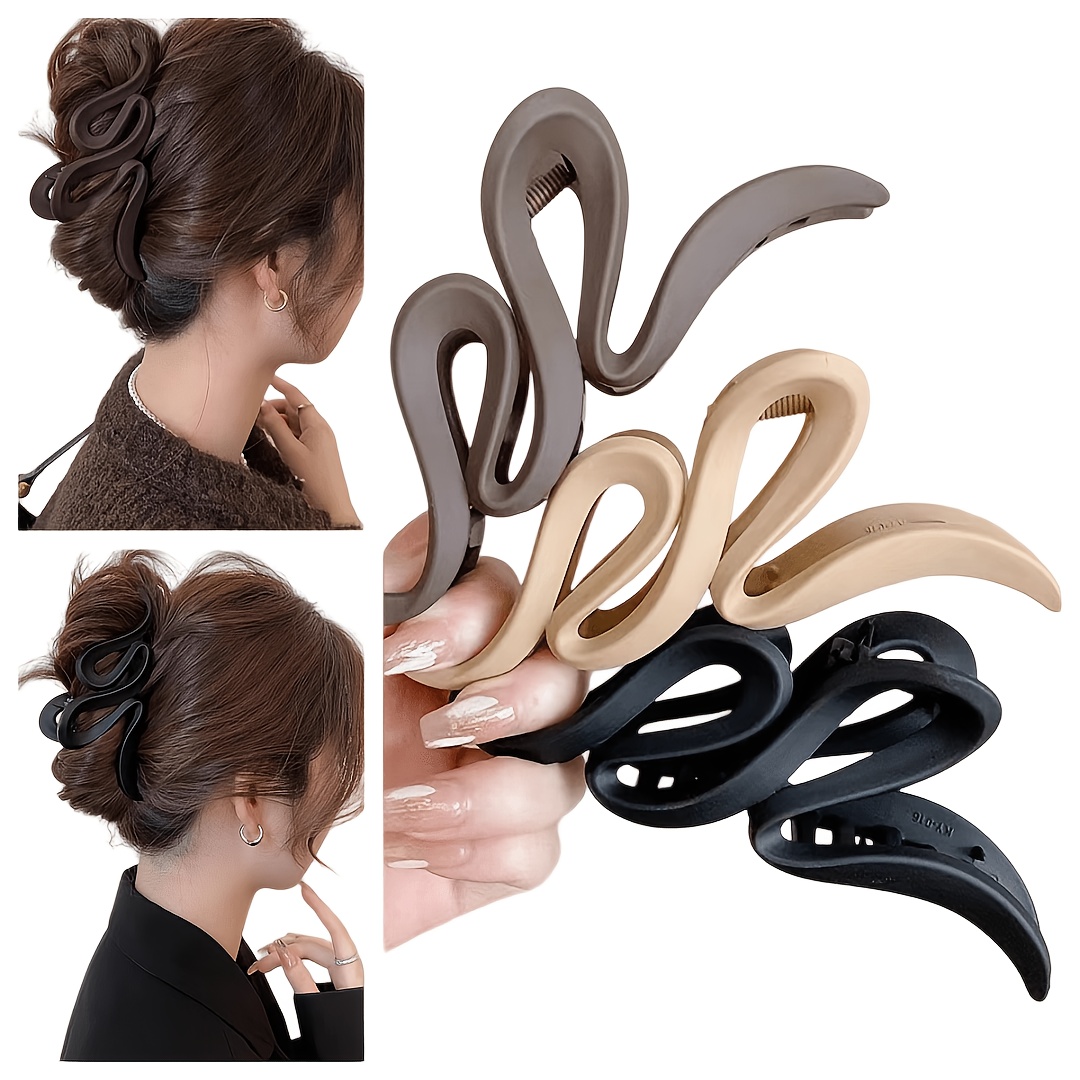 TEMU 3pcs Matte Clip High-end Large Hair Clip Women's Back Of Head Bun Clip Shark Clip Headwear Hairpin
