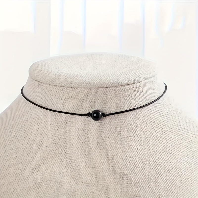 E-shop Natürliche Obsidian Halskette - Handgefertigte Verstellbare Minimalistische Einzelperlen Choker, Alltags- und Party-Halskette für Frauen und