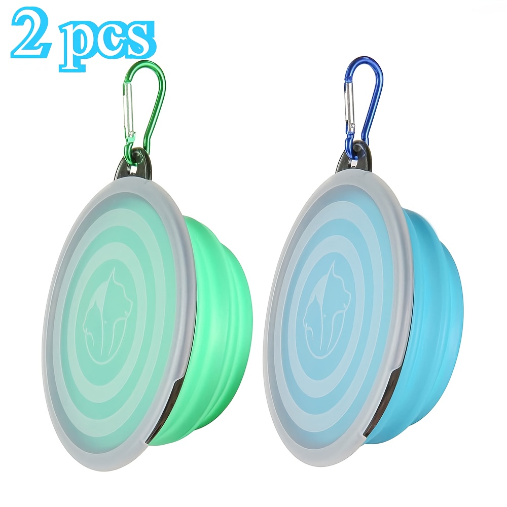 2pcs Collapsible Pet Feeder, Dog Bowls With Cover Lids, Portable Foldable Cat Water Dish Bowl For Pets, Small, And Sprout Green