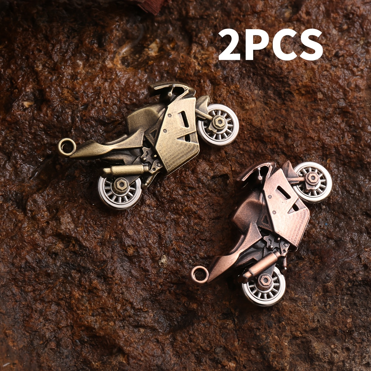 E-shop 2er-Set Zweifarbige Motorrad-Legierungs-Anhänger, Vintage-Fahrrad-Ornamente, handgefertigte Halskette, Armband, Schlüsselanhänger-Erweiterungen,