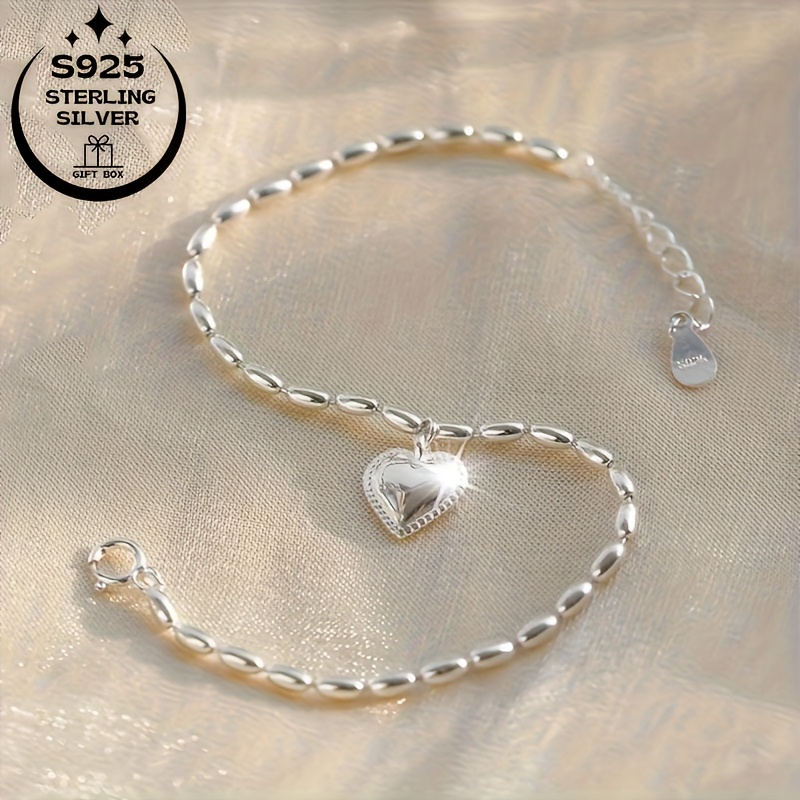 925 Silver Heart Pendant Bracelet Gift for Her