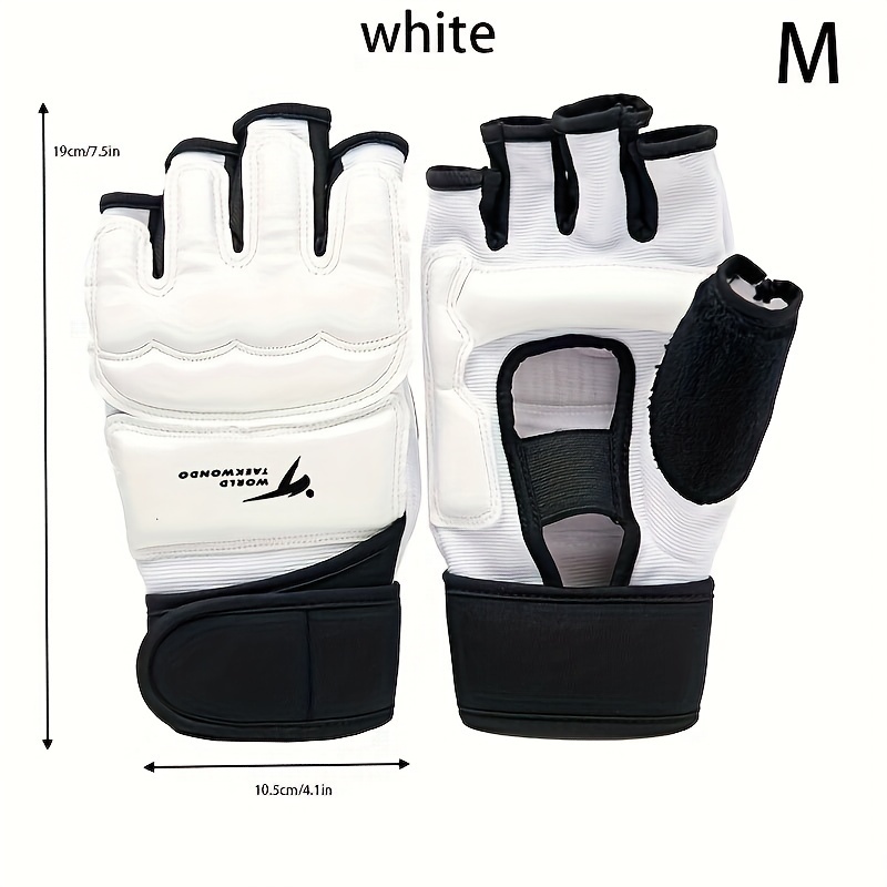 TEMU Premium Half-finger Boxing Gloves For Adults & - Durable Pu Material, , Ideal For Taekwondo, Mma, & Combat Training - White