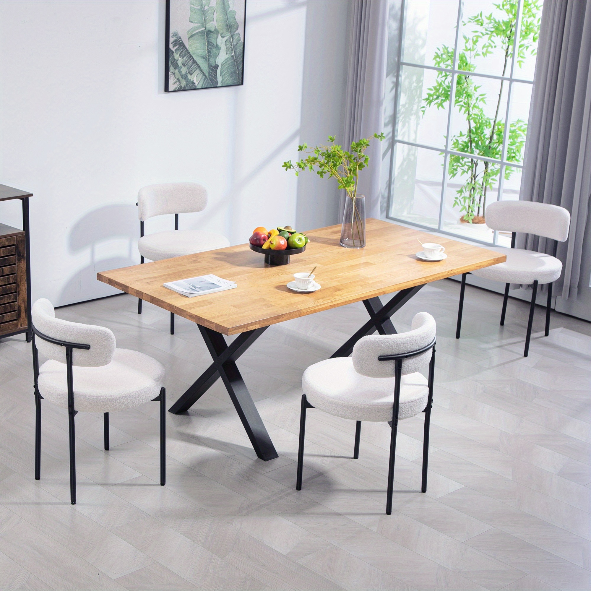 TEMU Ensemble de 4 Chaises de Salle à Manger HOMCOM avec Pieds en Acier, Blanc Crème