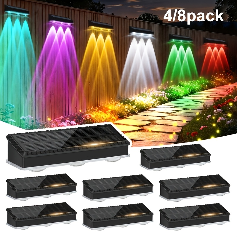 4/8pcs-solar Fence Light Outdoor Waterproof High Brightness   Version 3 LED Lenses Solar Garden Light Warm White Light/cool White Light/RGB   Solar Wall Light for Backyard, Patio, Steps, Railing