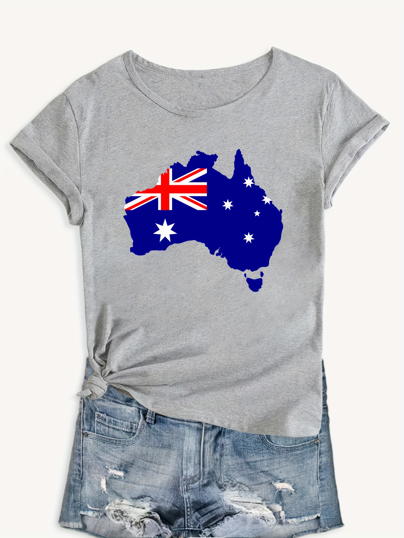 australia flag map   summer t shirt polyester   round neck machine washable everyday tshirt round neck shirt glossy texture