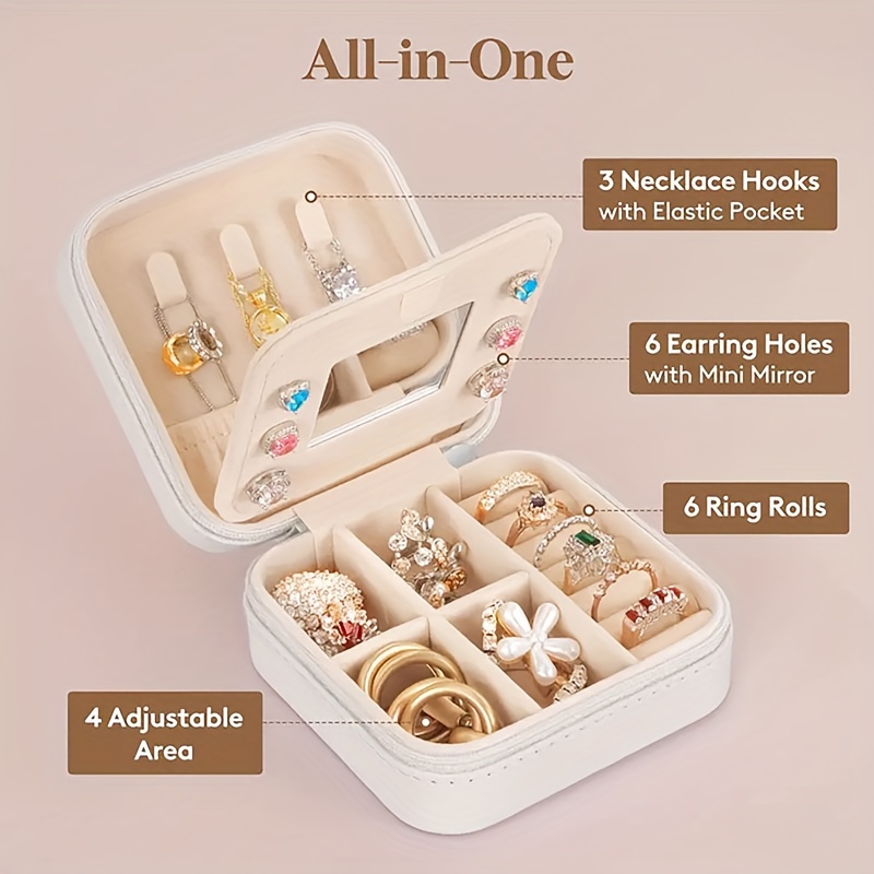 Floral Letter Personalized Mini Travel Jewelry Storage Case - Portable Jewelry Organizer Box with Compact Design, Soft Velvet Interior, And Secure Closure - Perfect for Women On-The-Go, Travel, And Storage of Small Additions