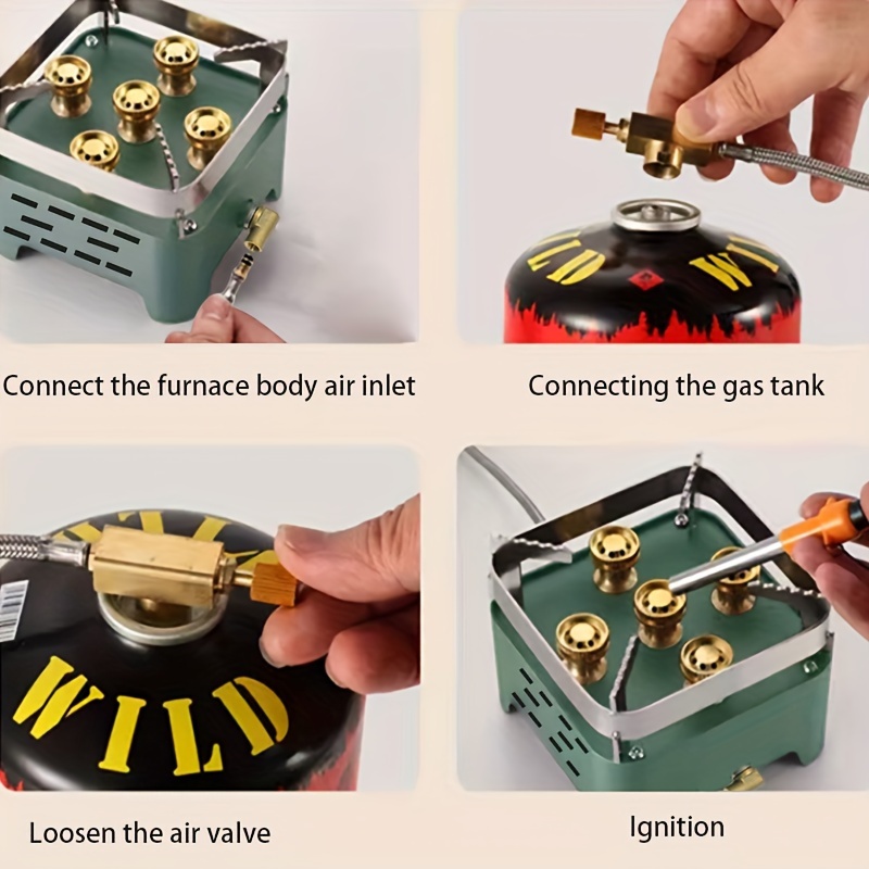 1pc stainless steel portable gas stove with windproof design folding outdoor camping burner with propane butane compatibility storage box included ideal for picnic barbecue tea brewing grilling details 1
