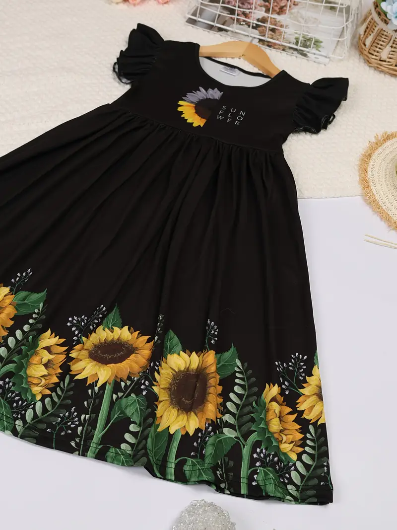 girls summer sunflower print dress sleeves black - Temu girls summer sunflower print dress sleeves black - Temu