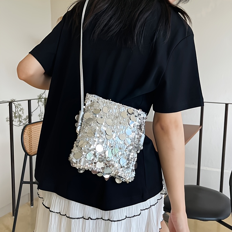 E-shop 1 Stück Pailletten-Style Damen Teen Crossbody Bag, Pailletten-Design, 4 Farben verfügbar, Reißverschluss, verstellbarer Riemen. Geeignet für