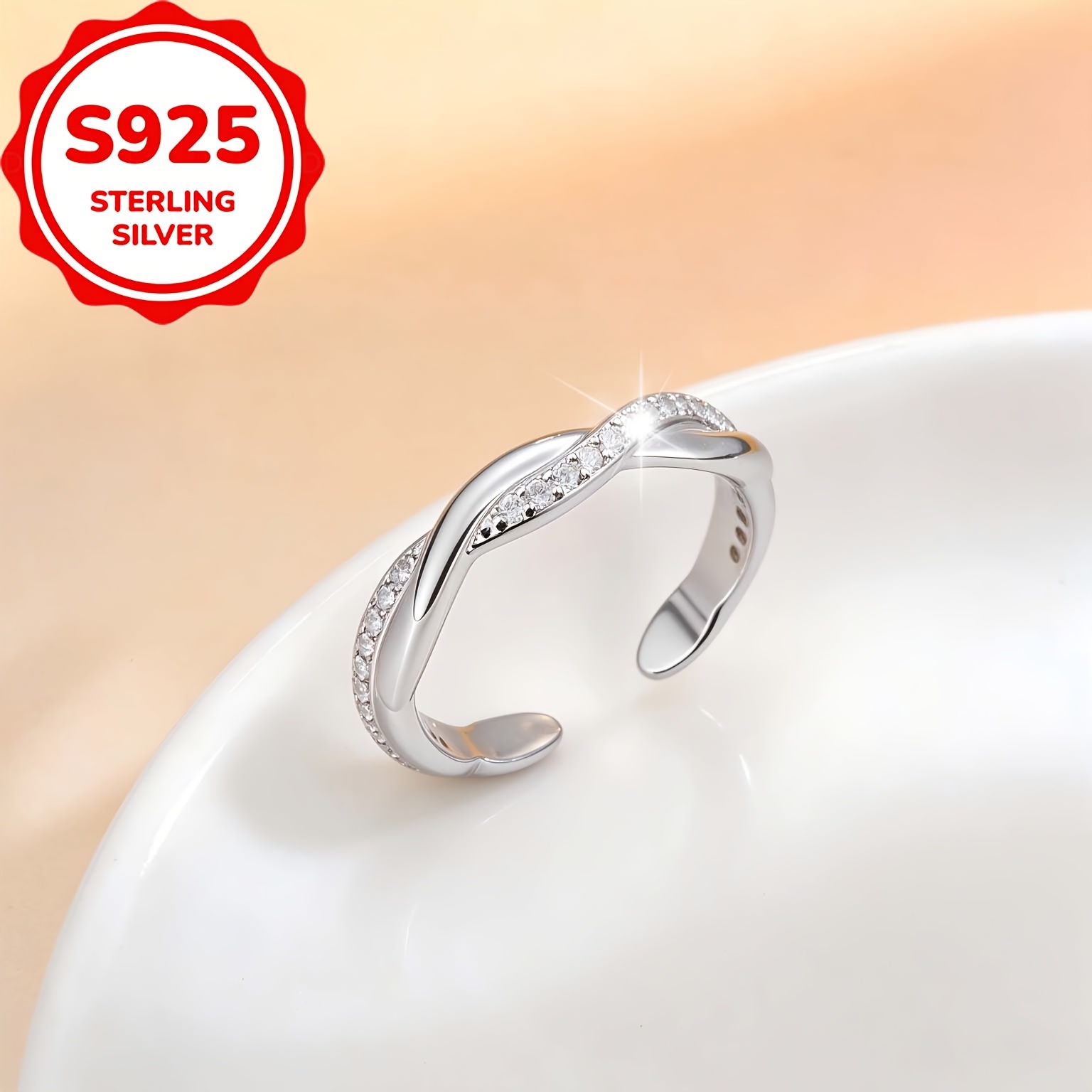 Women's S925 Silver Wave Cross-Design Open Toe Ring