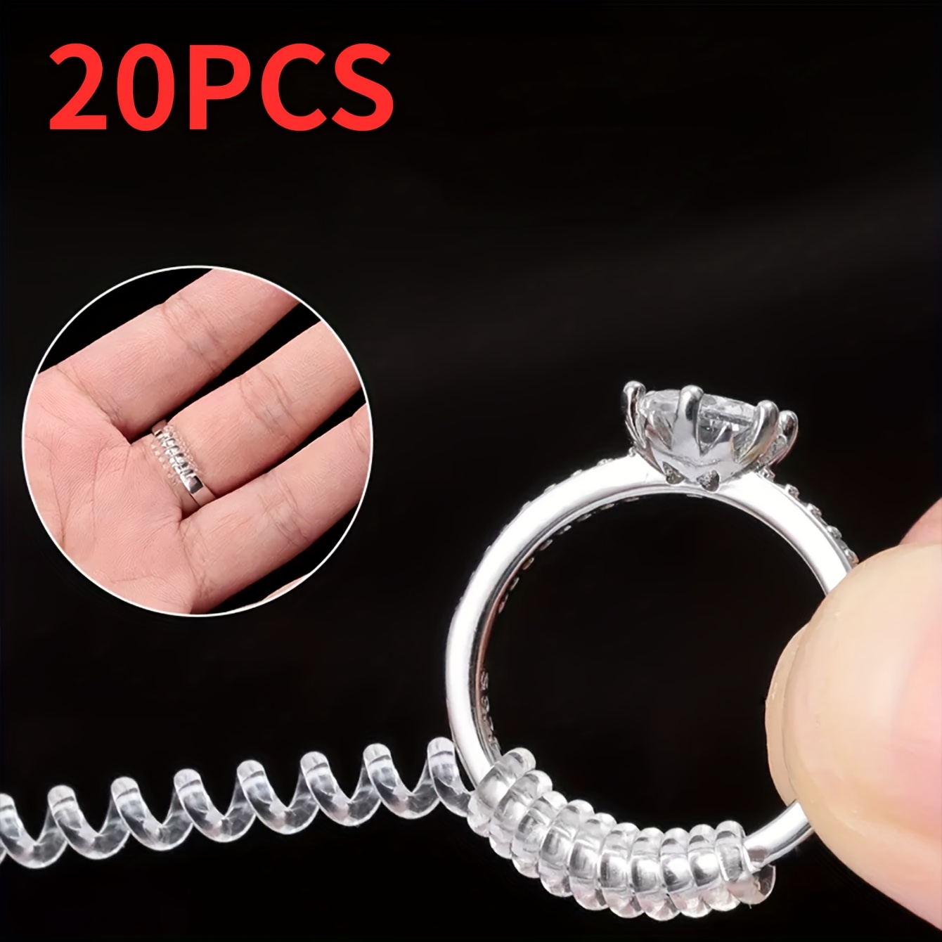 

20pcs Transparent Silicone Ring Size Adjuster For Women - Loose Rings, Wedding
