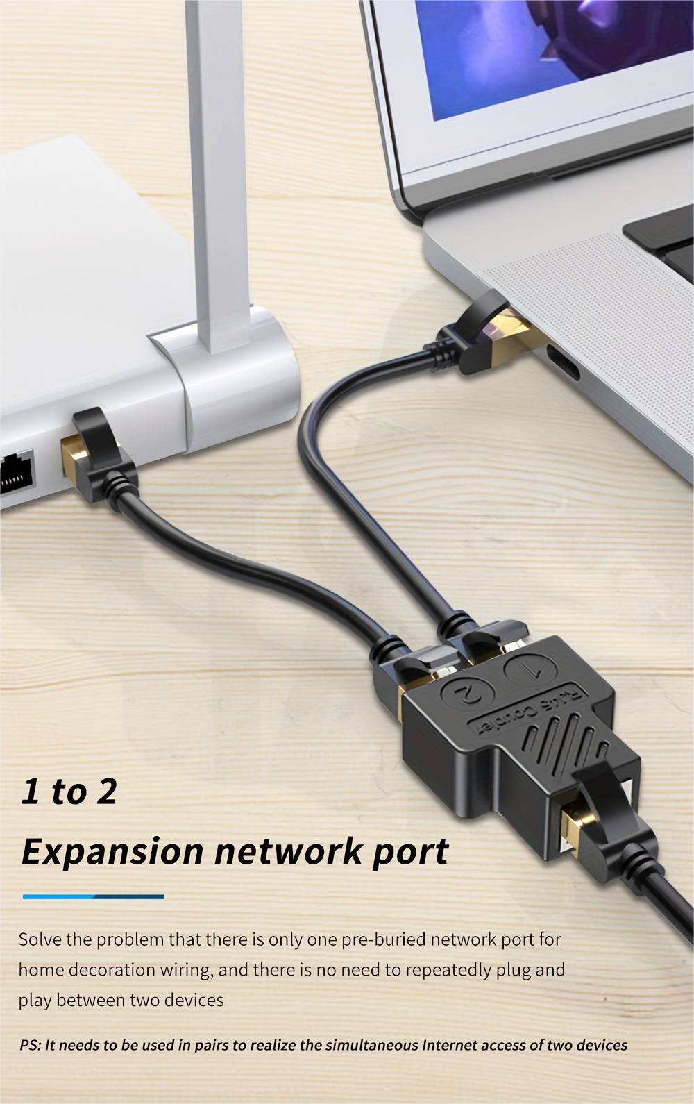 TISHRIC NOUVEAU Adaptateur de port Ethernet réseau d'extension 1 à 2, connecteur de câble réseau RJ45, coupler RJ45, adaptateur de répartiteur réseau, ports