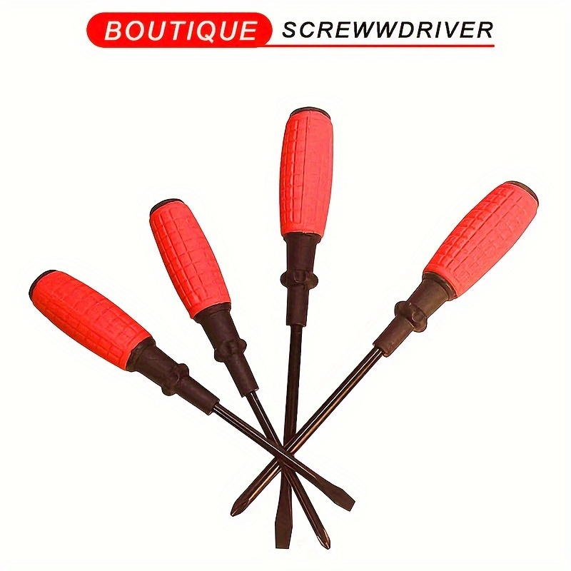 

2 Pieces Set Of Carbon Steel Screwdrivers: 1 Flathead And 1 Phillips Head, With Grip Handles And Magnetic Feature, Suitable For Office And Home Renovation