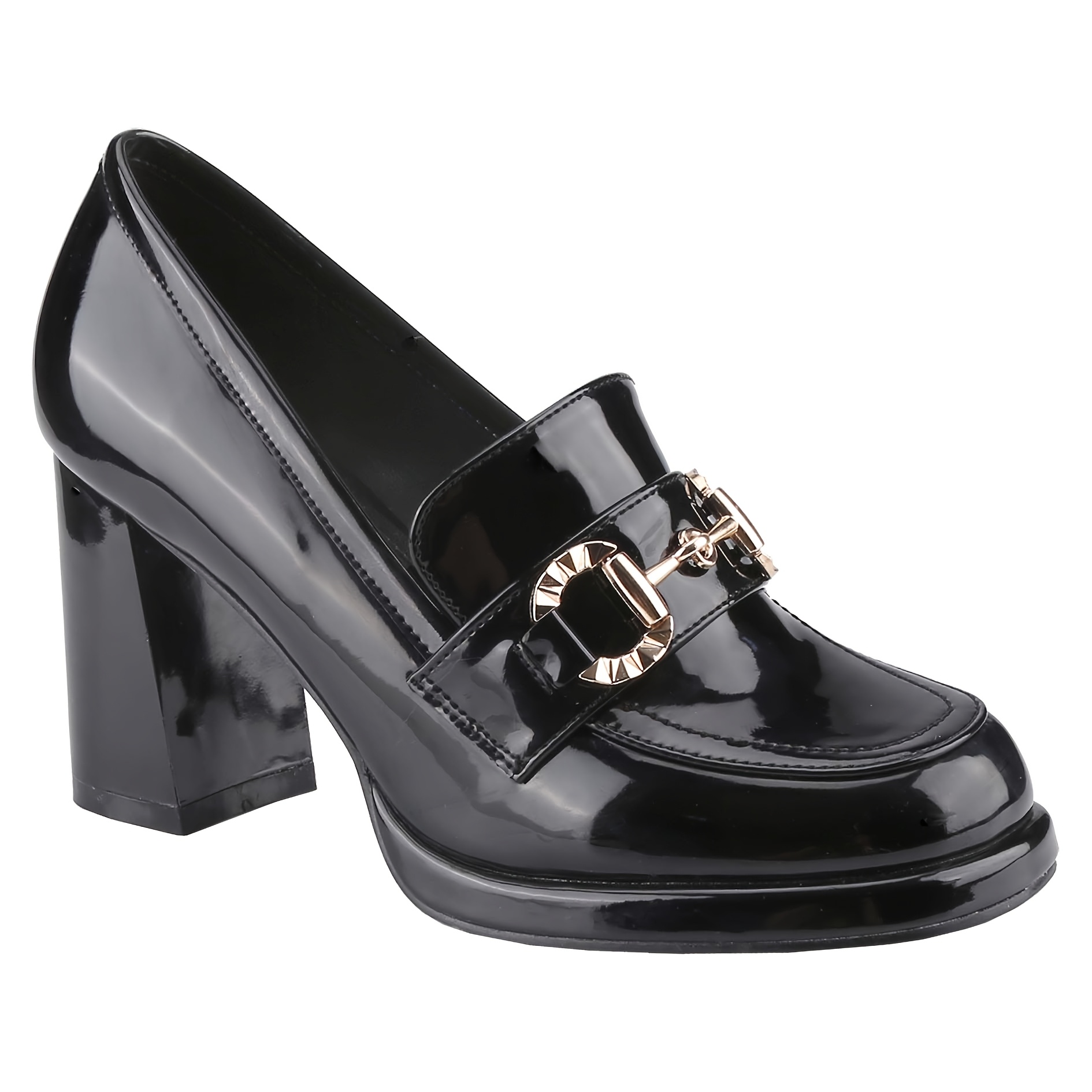 chunky high heels women loafers shoes square toe - Temu
