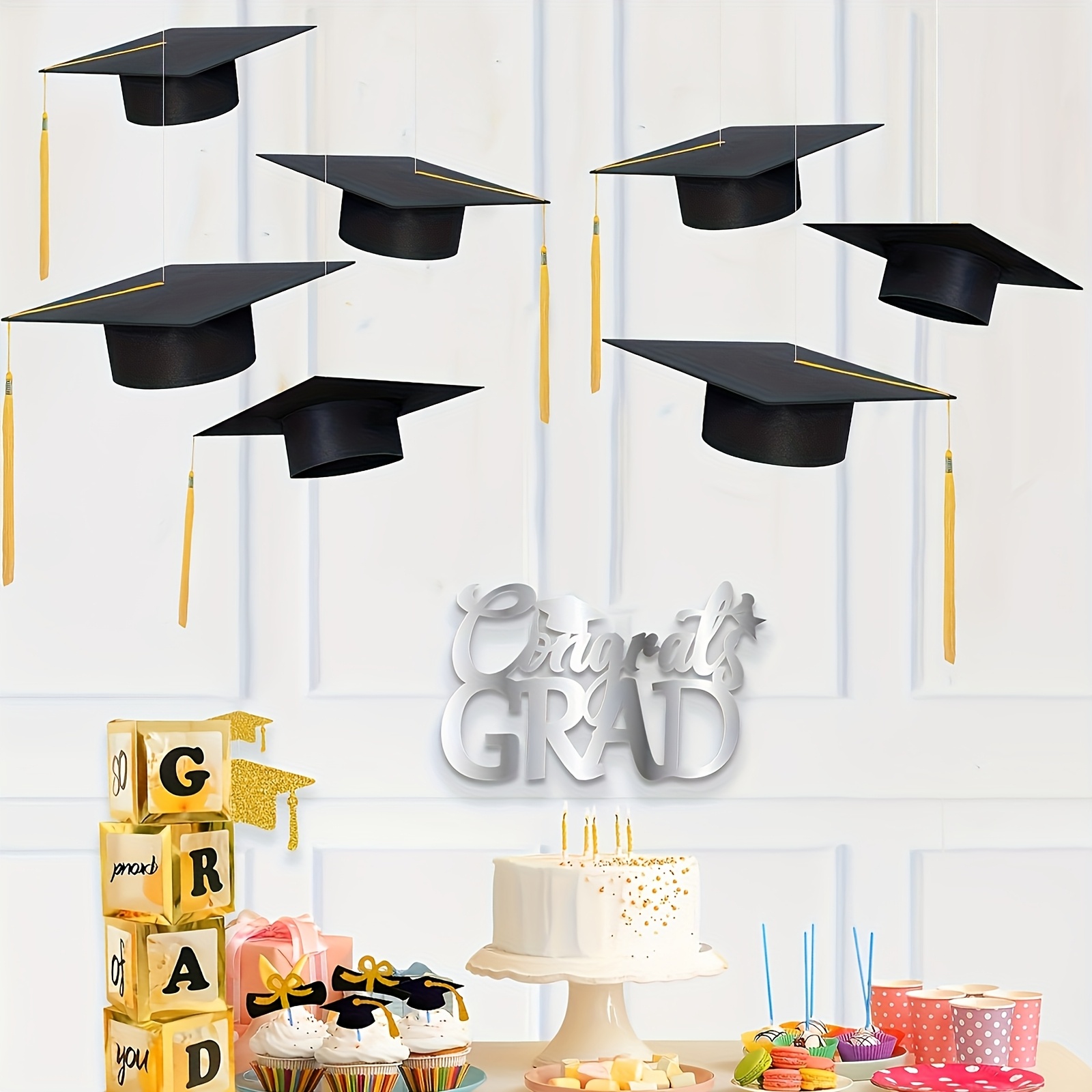 6Pcs Hanging Graduation Caps Decorations, Floating Graduation