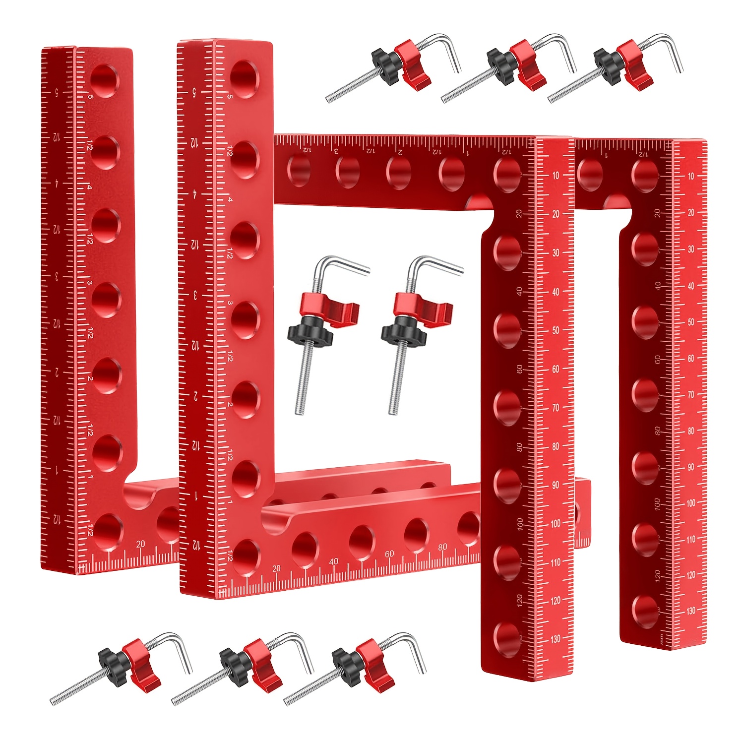 TEMU 4pcs Set (28 Accessories) Woodworking Corner Clamps, 140mm 90-degree Right Angle Clamps, 5.5" X 5.5" Aluminum Alloy Right Angle Woodworking