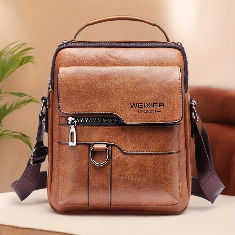 

1pc Men's Leather Messenger Bag Shoulder Bag Retro Handbag Business Bag