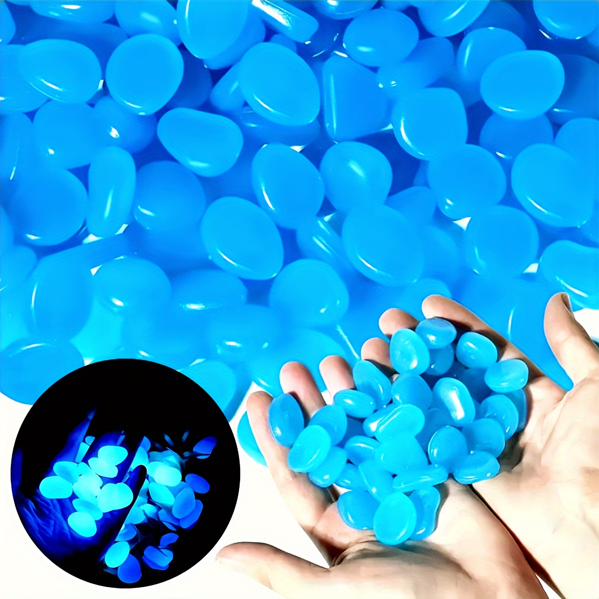 

201-piece Luminous Blue Glass Gems - Mesmerizing Glow-in-the-dark Stones For Indoor/outdoor Decor, Perfect For Gardens, Patios, Pathways & Driveways