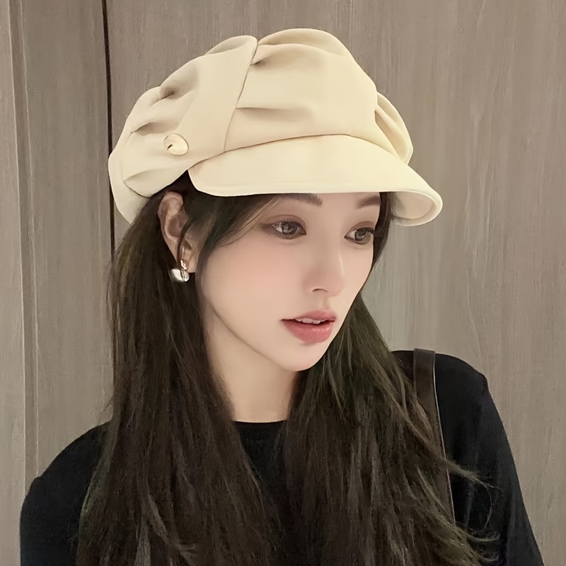 

Women's Octagonal Beret Hat, Oversized For Slim Face Effect, Artistic Personality Folded Cloud Design Sunshade Hat