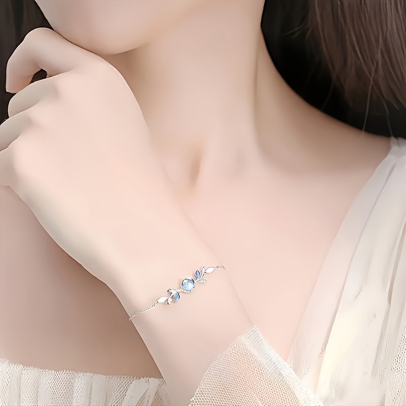 Moonstone Leaf Jewelry Set - Necklace, Ring, Bracelet - Silvery Plated