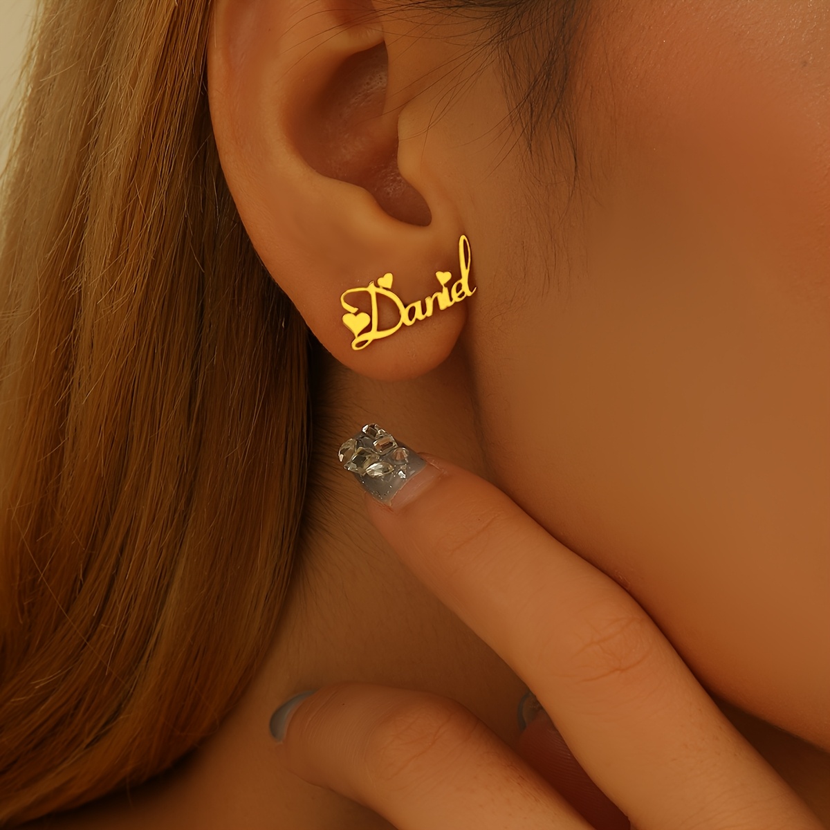 Personalized Name Stud Earrings for Women, Custom Heart Design
