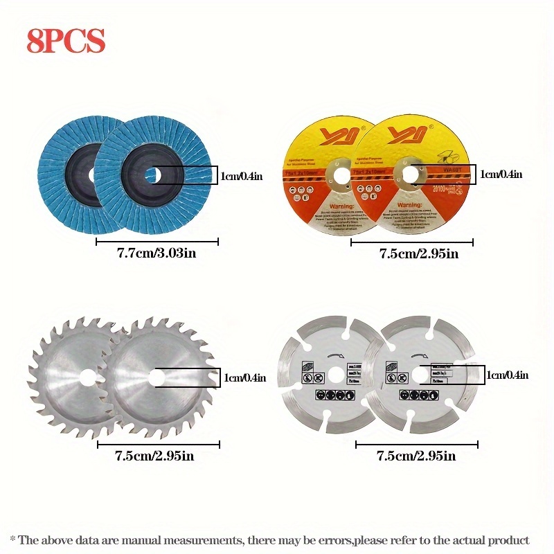 

8pcs Mini 3" Disc Set For Woodworking - Includes Metal, Steel & Diamond Blades For Polishing, Grinding & Trimming - Perfect Diy Tool Gift For Dad Or Boyfriend, Venetian Blind, Finishing