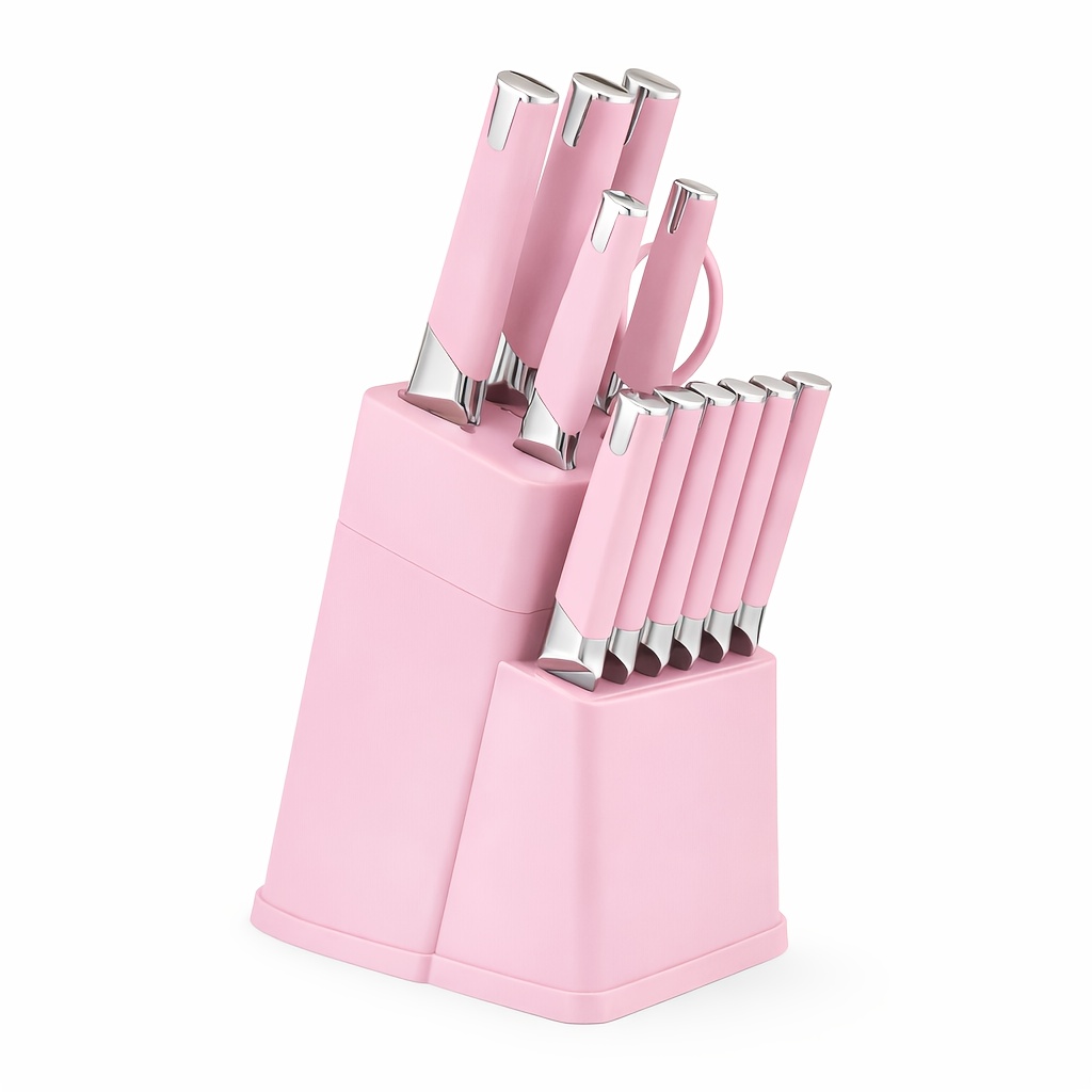 13pcs All-in-One Kitchen Knife Set with Holder - Includes 6 Steak Knives, Chef Knife, Bread Knife & Scissors - Perfect Housewarming Gift for New Home - Sharp & Durable Cooking Tools