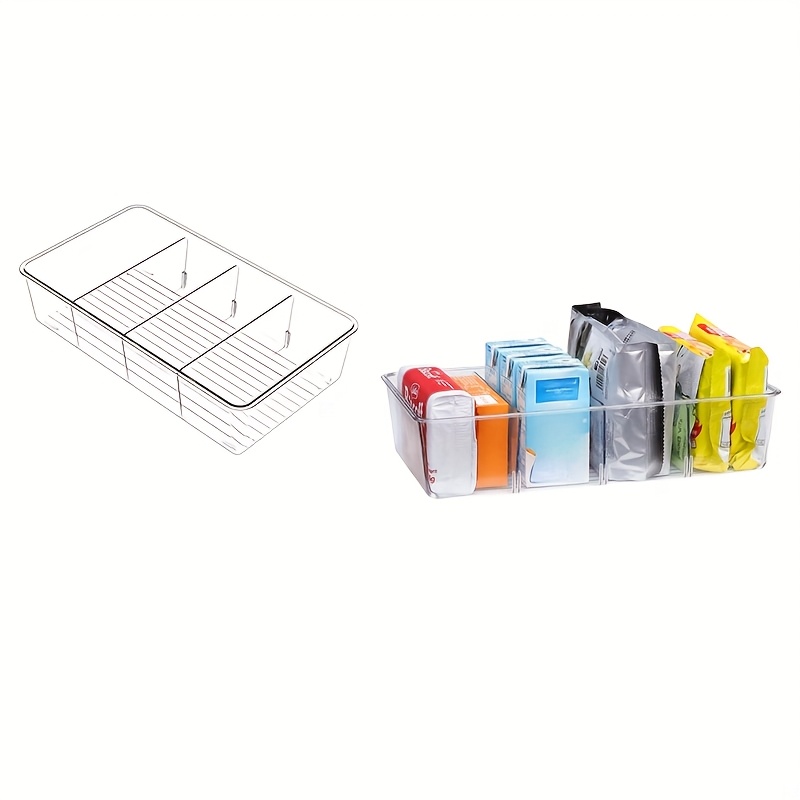 1/2/3/4/5/6pcs Clear Stackable Food Storage Bins With 3 Removable Dividers For Pantry Organization And Kitchen Storage Of Snacks, Packets, Spices, And Pouches Stackable Fridge Kitchen Cabinets