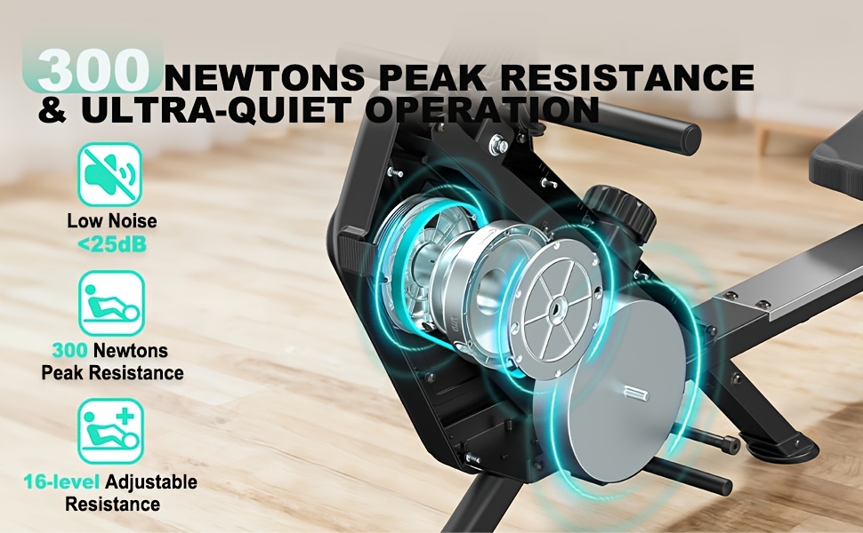 1 VOWVIT Opvouwbare Roeimachine voor Thuis | 300 Newton 16 Niveaus Magnetische Weerstand, Draadloos, 160 kg Gewichtscapaciteit, Zwart Roestvrij Staal, Zonder Batterij