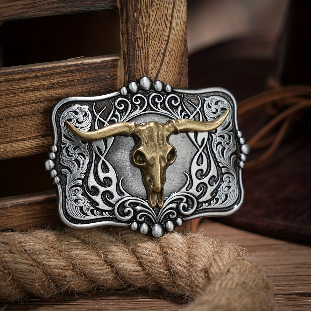 Longhorn Bull Gürtelschnalle Für Herren – Western Rodeo Cowboy-Design, Aus Zinklegierung & Kupfer, Handgemacht, Goldfarben