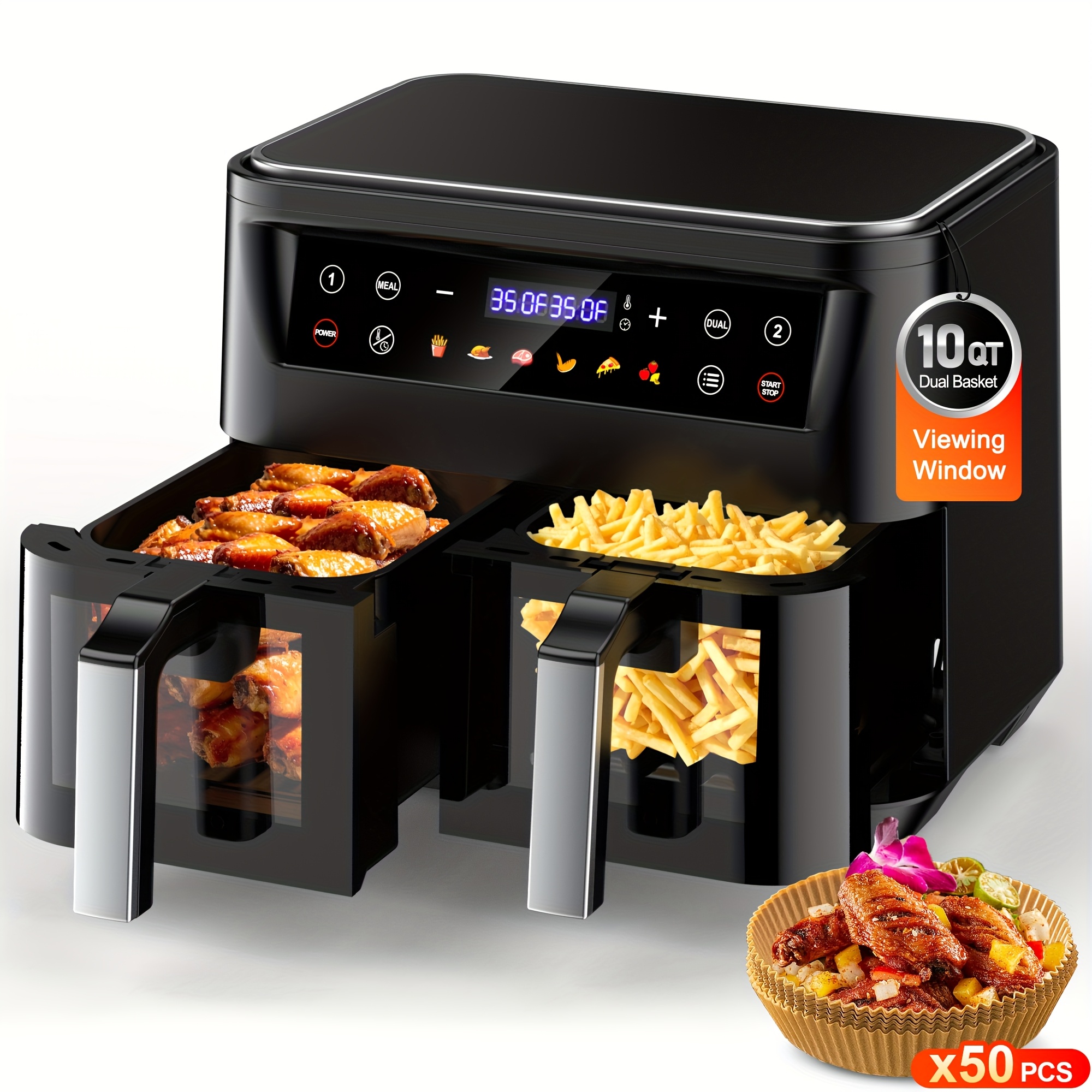 TEMU 10qt 10-in-1 Dual Fryer, For Fresh And Meals For Families And Children, With Dual-layer Cooking Baskets, Cooking And Baking, Roasting, Heating,