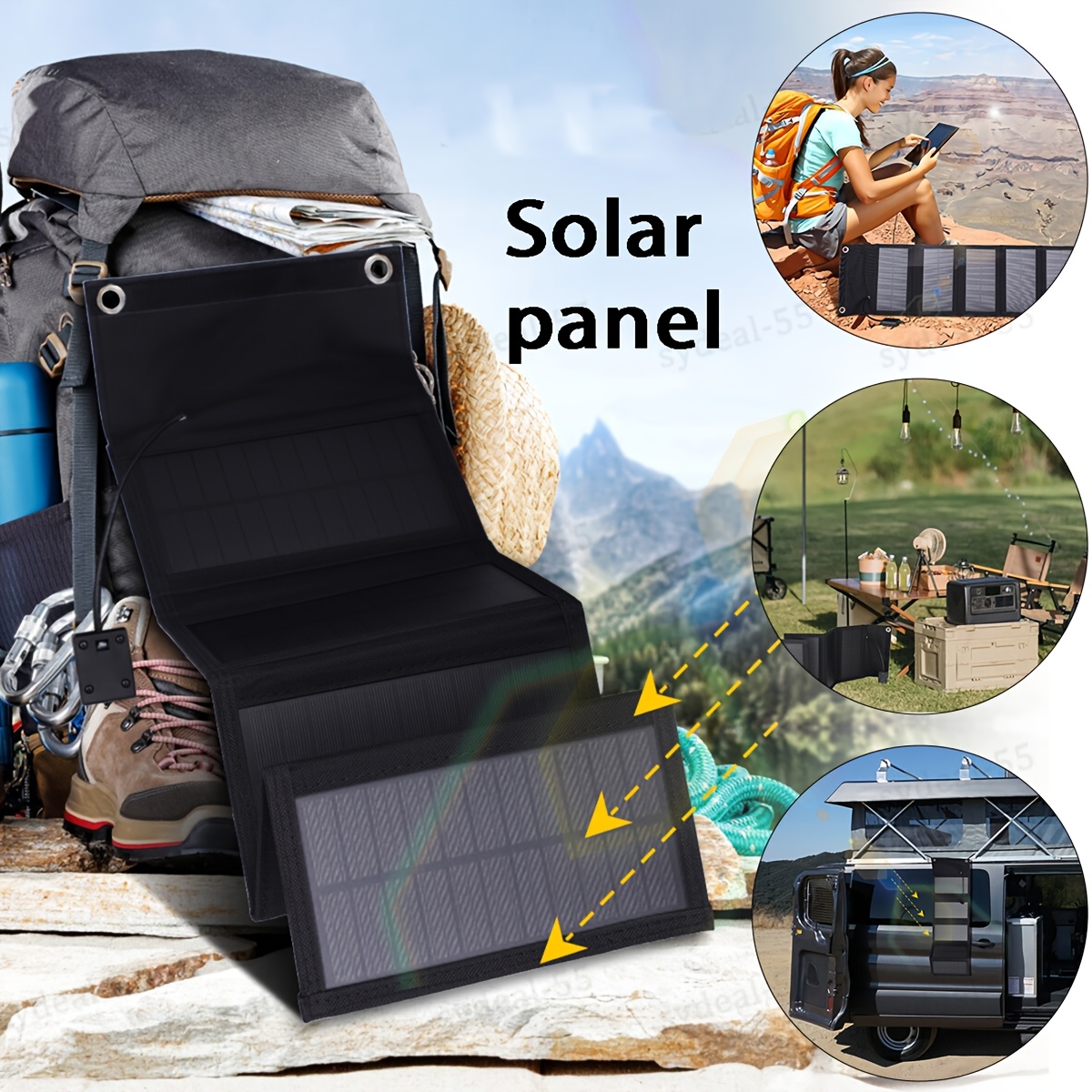 TEMU [portable Solar Charging Panel] Portable Charging Panel - 1pc 5 Foldable & Lightweight With 5v Usb Output | Durable For Camping, Off-, Emergency