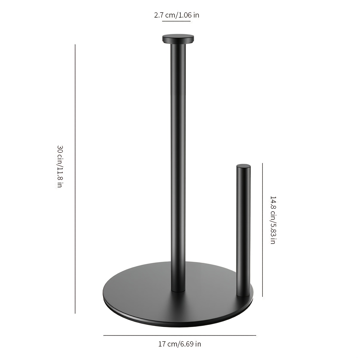 TEMU 1pc Modern Countertop Paper Towel Holder | Sturdy Black Metal Stand (with Side Arm) | One-hand Tear Design | Compatible With Standard & Jumbo