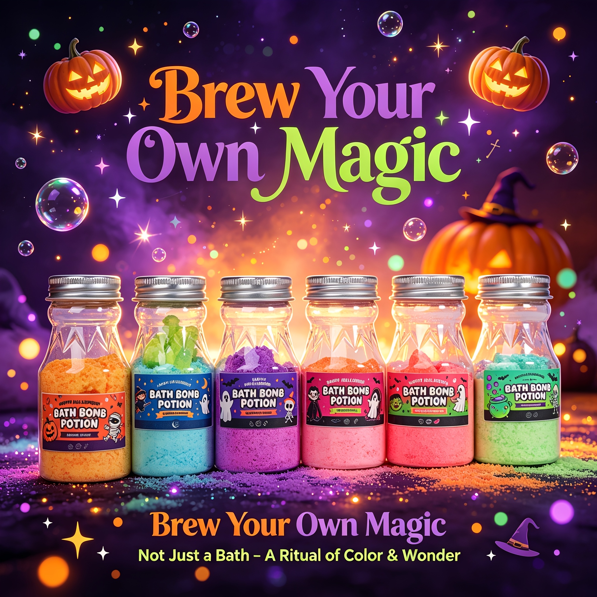 Halloween Magic Bath Bomb Potion Gift Set, Witch Milk Bottle Shape