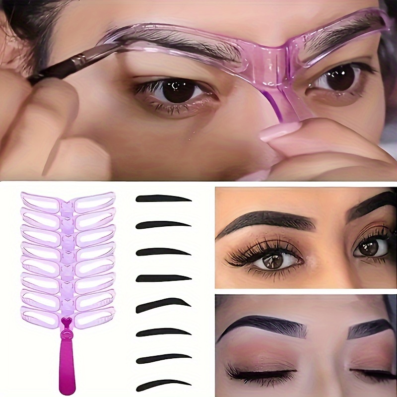 

8-piece Eyebrow Shaping Kit - Easy-to-use Stencils With Handle For Flawless Brows, Durable & Reusable Grooming Accessory