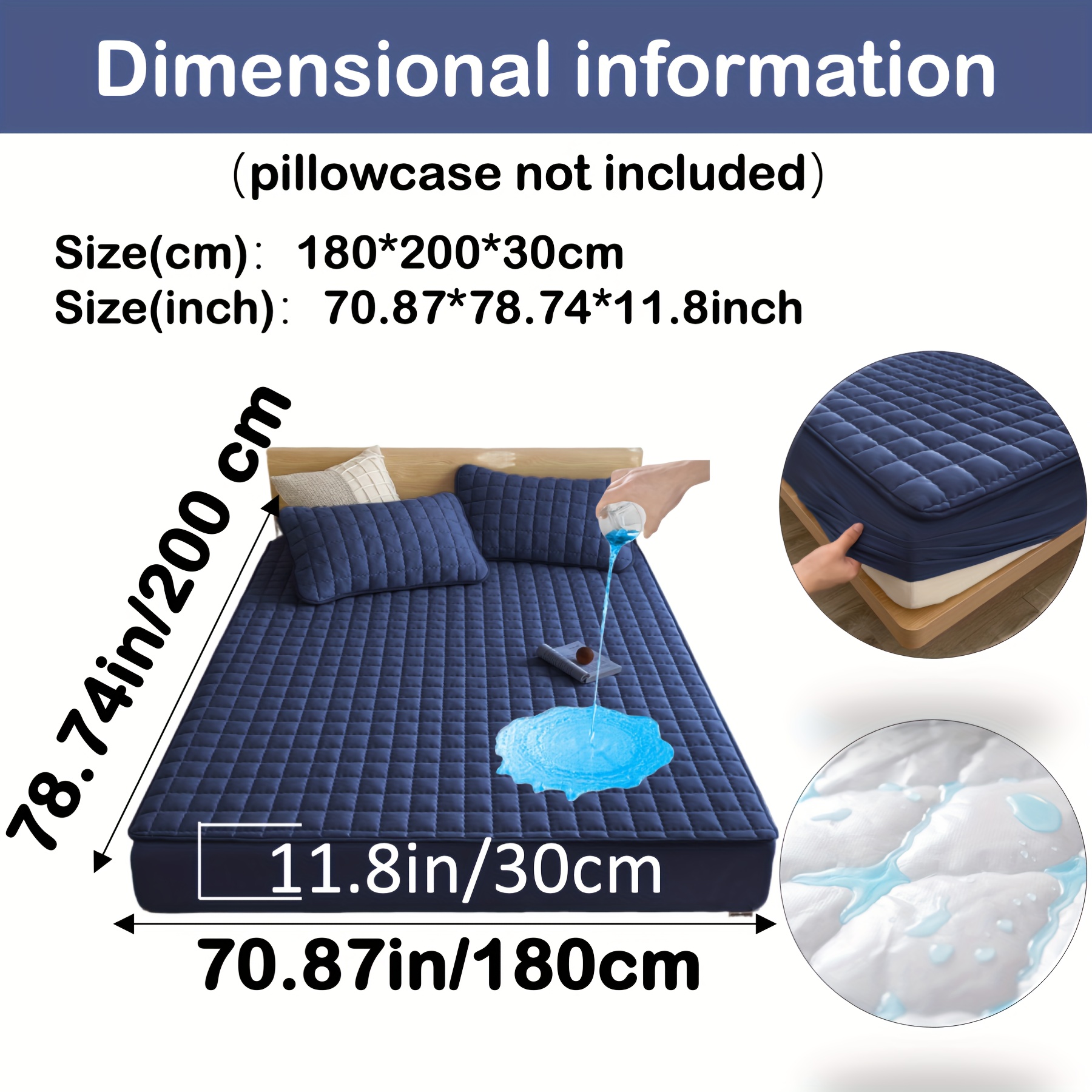 TEMU 1pc Quilted Waterproof Fitted Sheet, Solid Color Waterproof Fitted Sheet/waterproof Mattress Cover, Suitable For Your Bedroom, Fitted Sheet