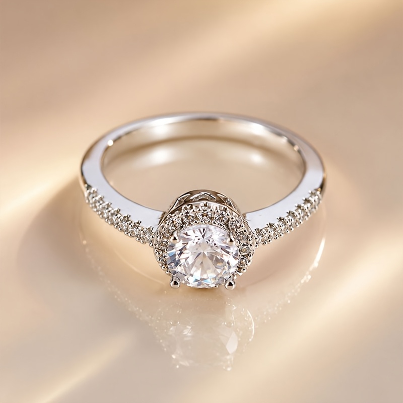 Women's Sparkly Round Synthetic Zirconia Engagement Ring