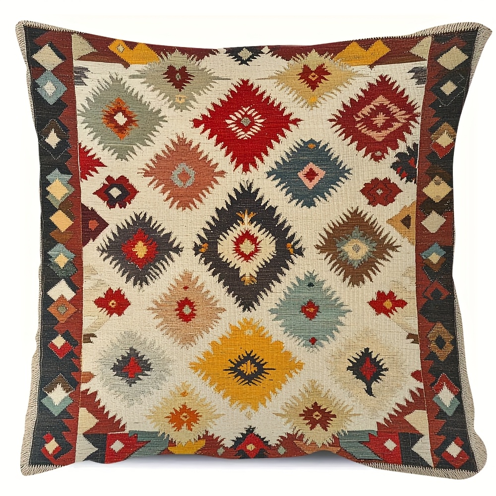TEMU 1pc Vintage Pillow Cover - Double-sided Velvet Cushion Cover With Zipper Closure, 18x18 Inches (45x45 Cm) - Traditional Middle Eastern