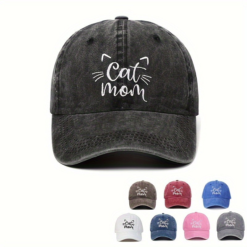 

1pc Cat Mom Slogan Embroidered Baseball Cap Versatile Stylish Dad Hat Outdoor Adjustable Sun Protection Sports Hats Mother's Day For Women Men