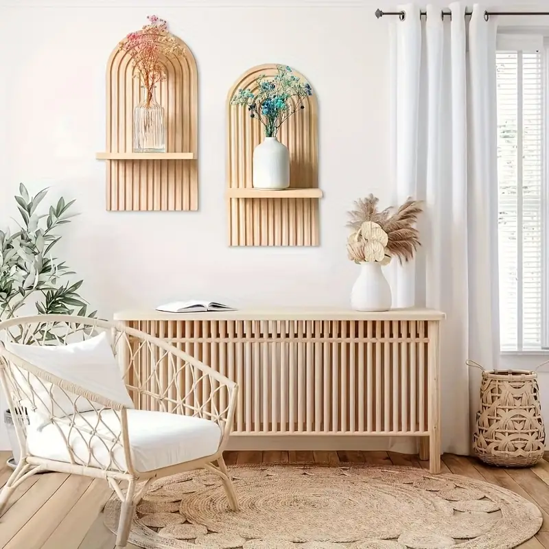1pc boho chic pine wood wall shelf easy assembly multi
