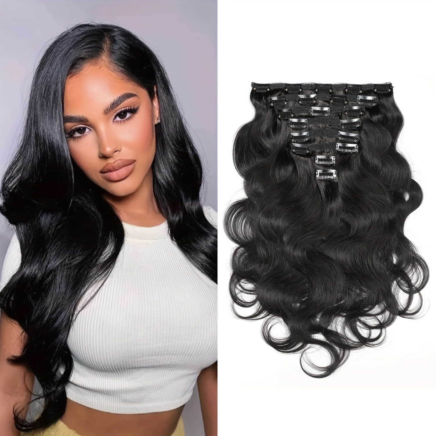 

Body Wave Clip Ins Human Hair 7pcs/set 100 Gram Body Wave Clip In Hair Extensions 10a Brazilian Virgin Human Hair For Women Natural Color (14-26 Inch)