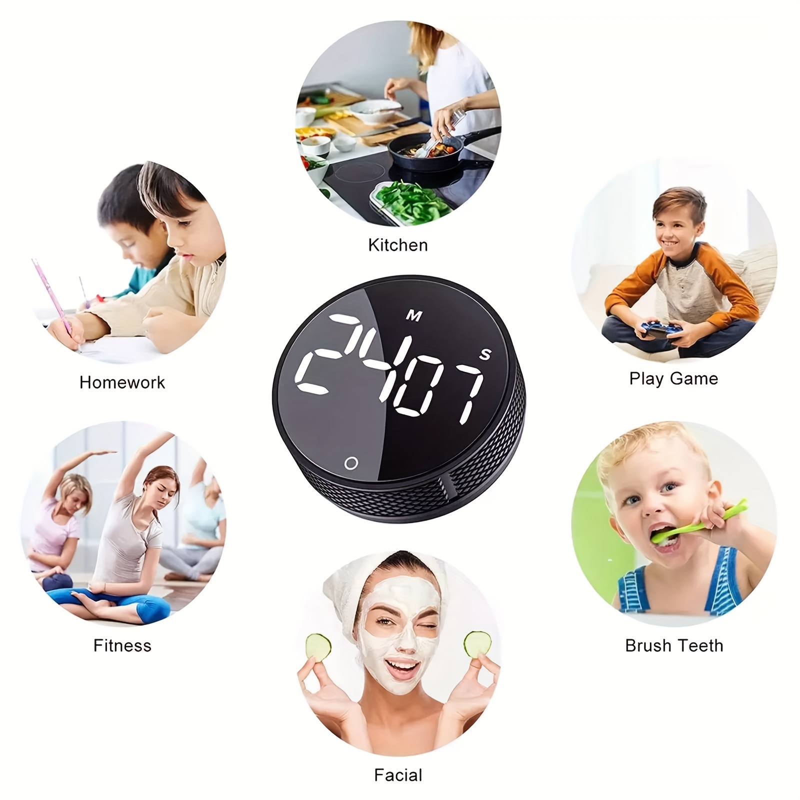 Magnetic Digital Kitchen Timer with LED Display & Alarm - Battery-Powered Stopwatch, 9999 Minutes, Portable for Cooking, Study, Shower, Home & Office Use, Timer Kitchen, Textured Grip Base